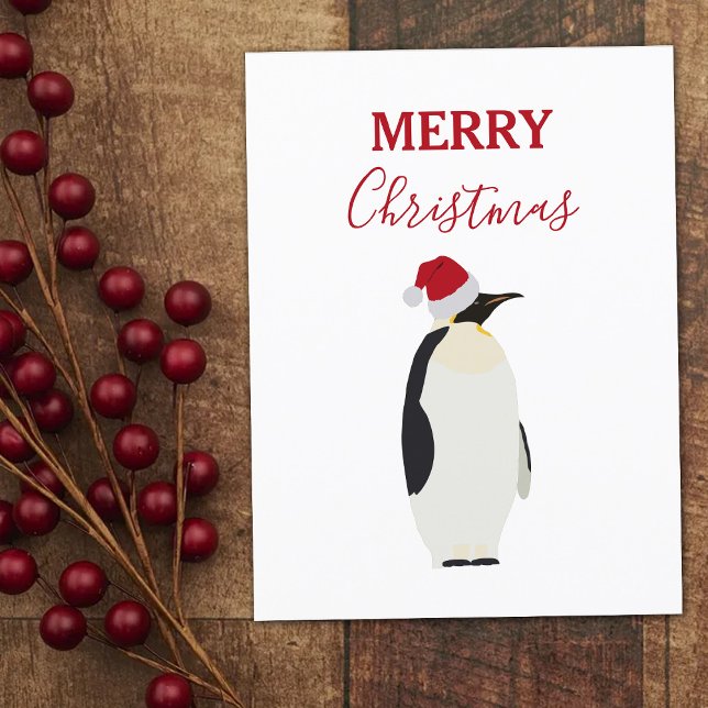 Cartes Pour Fêtes Annuelles Drôle Pingouin de Noël Funny Animal Santa Hat (Créateur téléchargé)