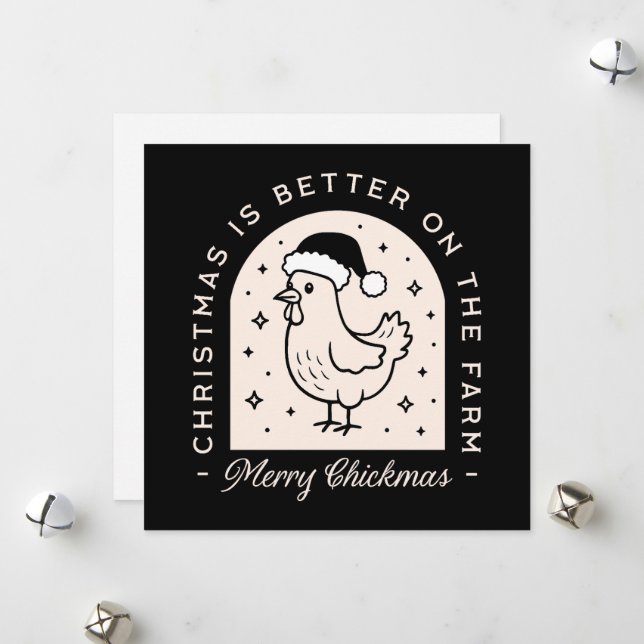Cartes Pour Fêtes Annuelles Drôle poule punk ferme de Noël noir lunatique (Devant/Arrière en situation)