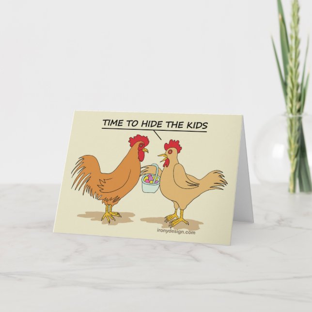 Cartes Pour Fêtes Annuelles Drôle Poulet de Pâques Chasse aux Oeufs Dessin Bei (Devant)