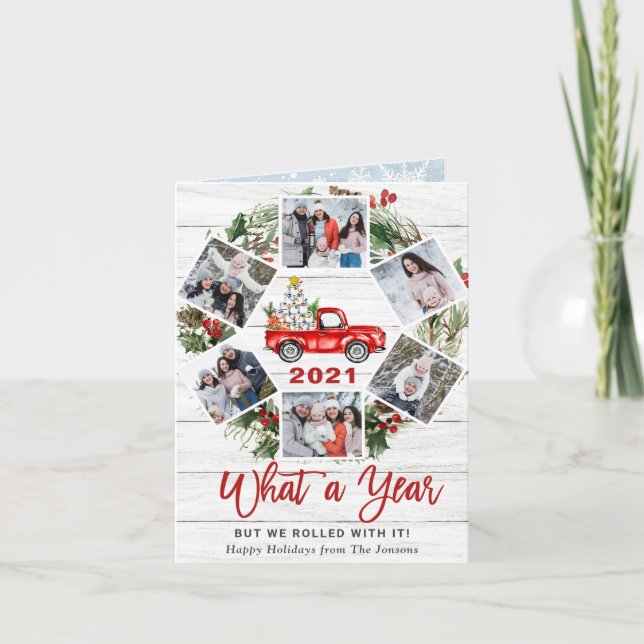 Cartes Pour Fêtes Annuelles Drôle Quelle année Camion rouge Noël 6 PHOTO (Devant)