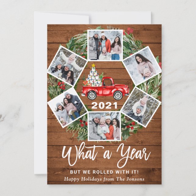 Cartes Pour Fêtes Annuelles Drôle Quelle année Camion rouge Noël 6 PHOTO (Devant)