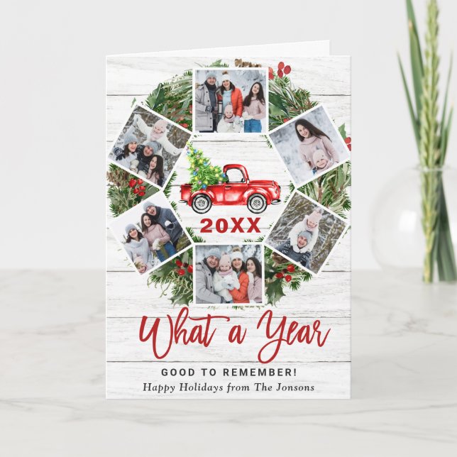 Cartes Pour Fêtes Annuelles Drôle Quelle année Camion rouge Noël 6 PHOTO (Devant)
