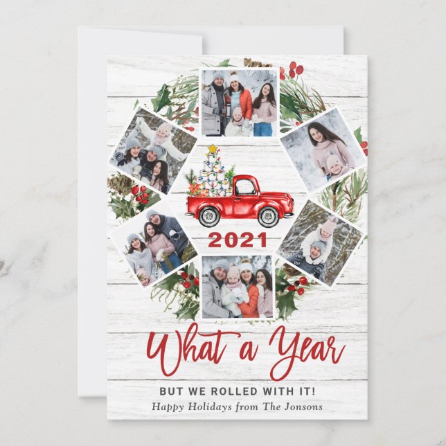 Cartes Pour Fêtes Annuelles Drôle Quelle année Camion rouge Noël 6 PHOTO (Devant)
