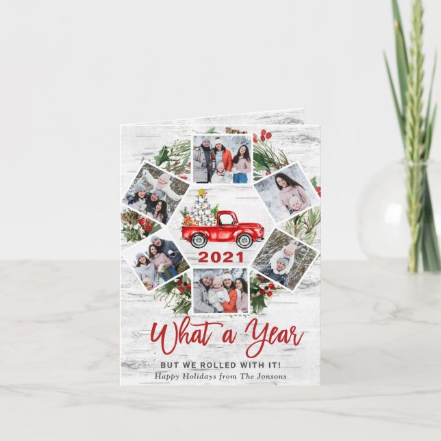 Cartes Pour Fêtes Annuelles Drôle Quelle année Camion rouge Noël 6 PHOTO (Devant)