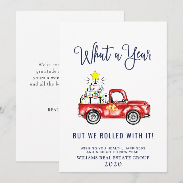 Cartes Pour Fêtes Annuelles Drôle Quelle Année Noël Entreprise (Devant / Derrière)