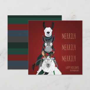 Cartes Pour Fêtes Annuelles Drôle Quirky "Merrily Merrily Merrily" Rouge Festi