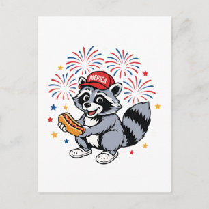 Cartes Pour Fêtes Annuelles Drôle Raccoon 4 juillet Patriotique Mignonne Rouge