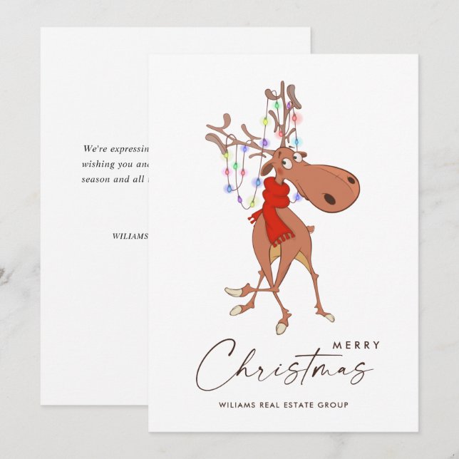 Cartes Pour Fêtes Annuelles Drôle Reindeer Joyeux Noël Accueil d'entreprise (Devant / Derrière)