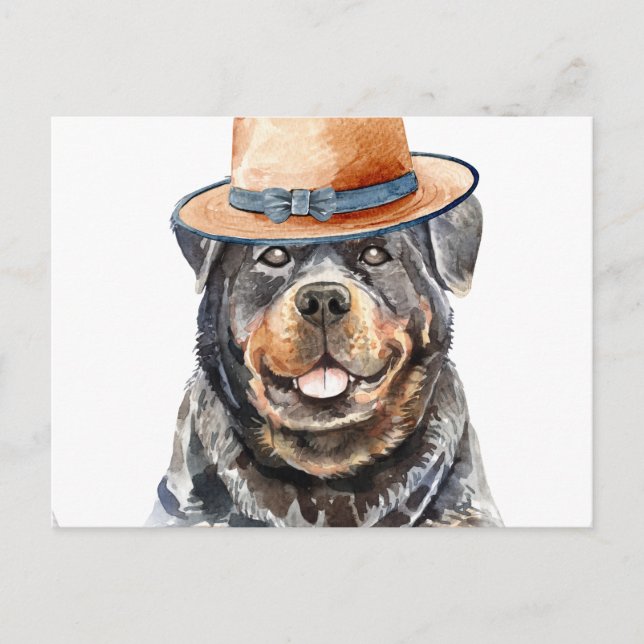 Cartes Pour Fêtes Annuelles Drôle Rottweiler avec Casquette (Devant)