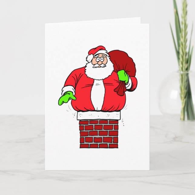 Cartes Pour Fêtes Annuelles Drôle Santa Claus Plaisanterie Coincée Dans Les Va (Devant)