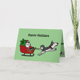Cartes Pour Fêtes Annuelles Drôle Sleigh de Noël avec Husky Dog Pulling