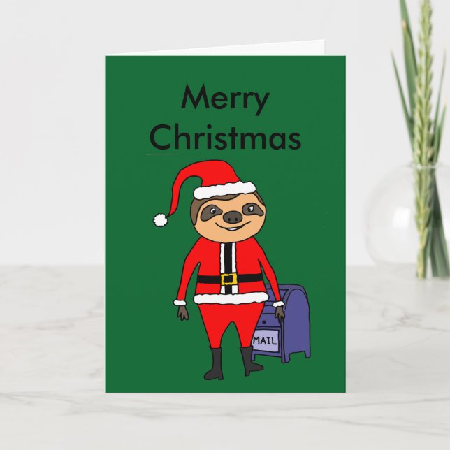 Cartes Pour Fêtes Annuelles Drôle Sloth Santa Claus Carton de Noël (Devant)