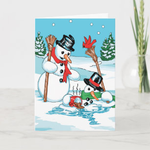 Cartes Pour Fêtes Annuelles Drôle Snowman avec un dessin au chocolat chaud