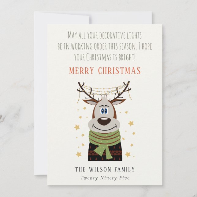 Cartes Pour Fêtes Annuelles Drôle Tangé Travailler Lumières de Noël Reindeer (Devant)