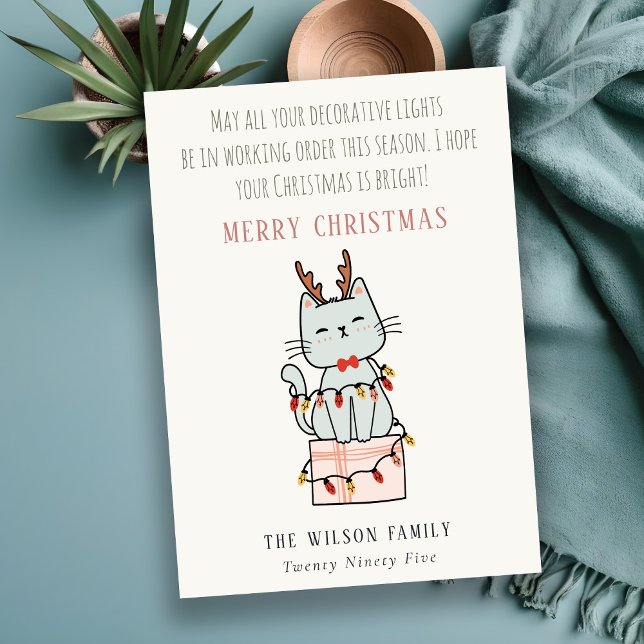 Cartes Pour Fêtes Annuelles Drôle Tangé Travailler Lumières Noël Chat Cadeau (Créateur téléchargé)