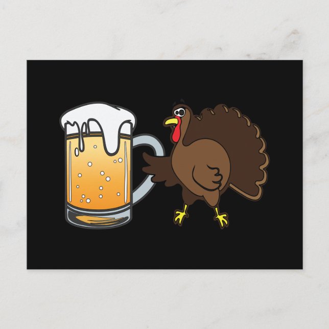 Cartes Pour Fêtes Annuelles Drôle Thanksgiving Turquie et bière réfrigérée (Devant)