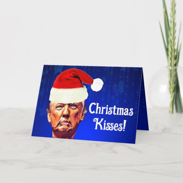 Cartes Pour Fêtes Annuelles Drôle Trump Pucker "Christmas Kisses" (Devant)