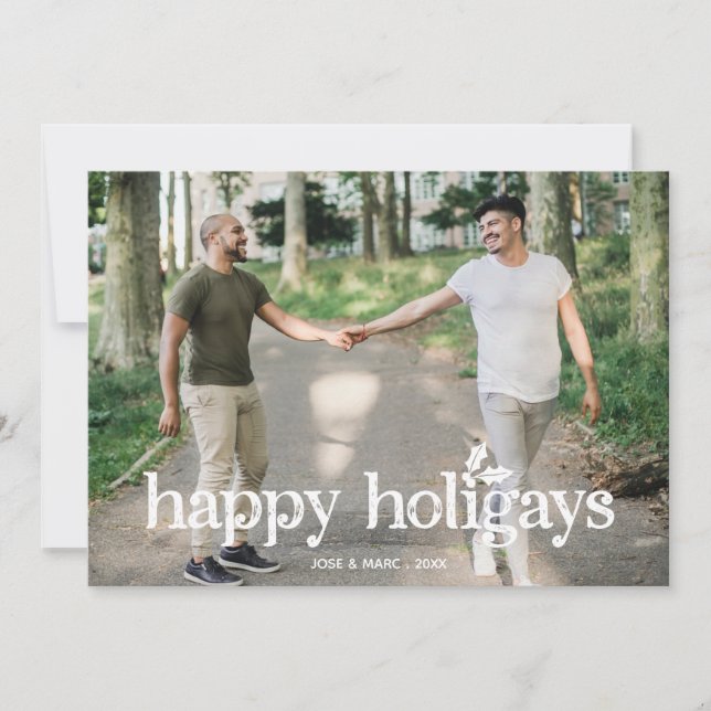Cartes Pour Fêtes Annuelles Drôle Typographie Holly Happy Holigays Photo (Devant)