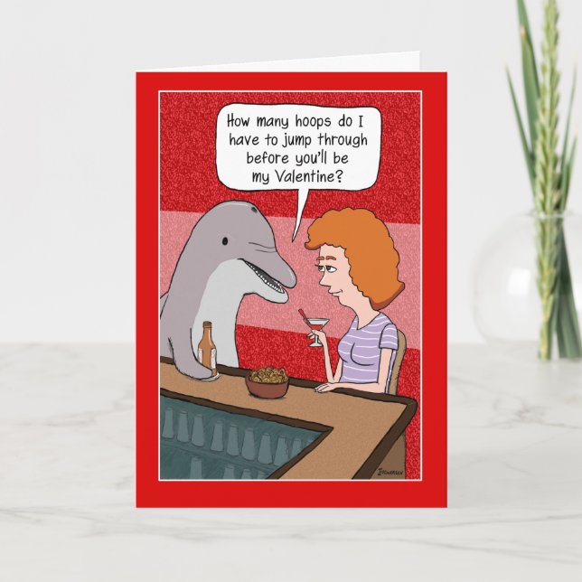 Cartes Pour Fêtes Annuelles Drôle Valentine's Day Card : Dauphin au bar (Devant)
