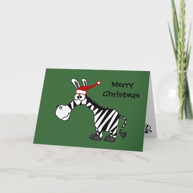Cartes Pour Fêtes Annuelles Drôle Zebra à Santa Hat Caricature de Noël (Devant)