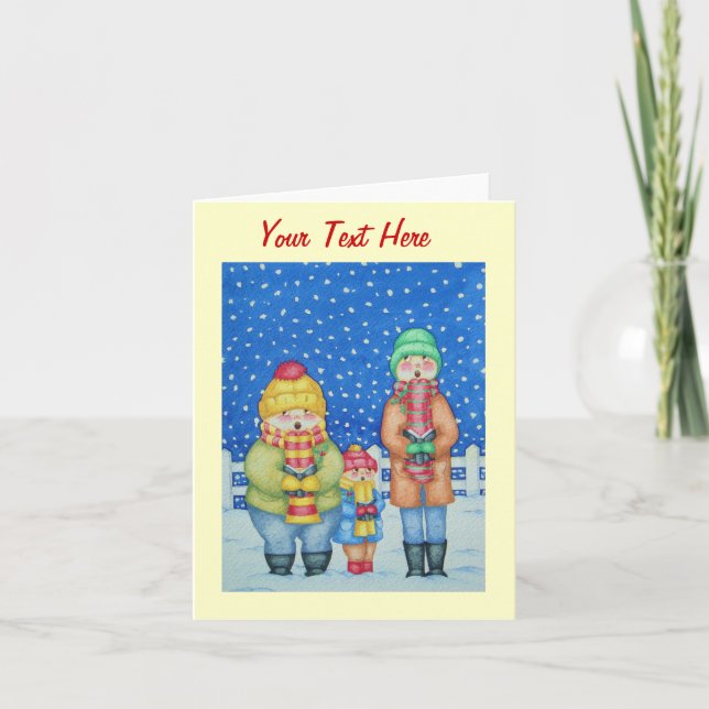 Cartes Pour Fêtes Annuelles drôles chanteurs carol scène neige noël (Devant)
