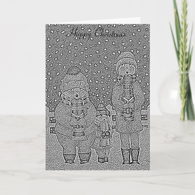 Cartes Pour Fêtes Annuelles drôles chanteurs carol scène neige noël (Devant)