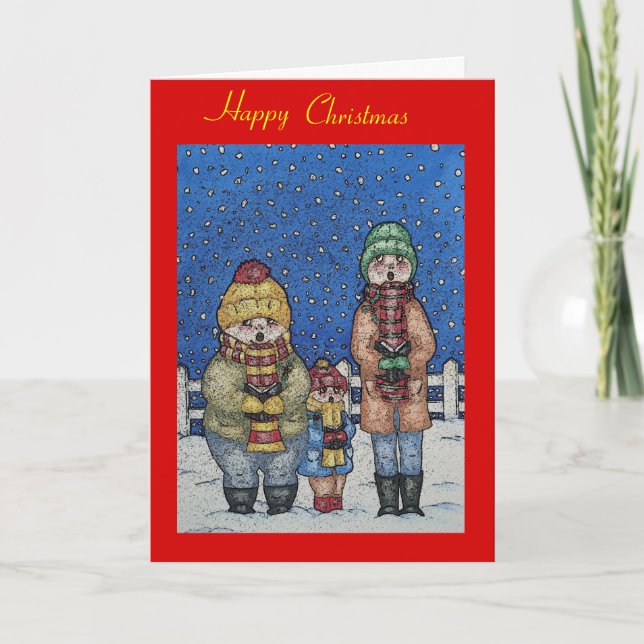 Cartes Pour Fêtes Annuelles drôles chanteurs carol scène neige noël (Devant)