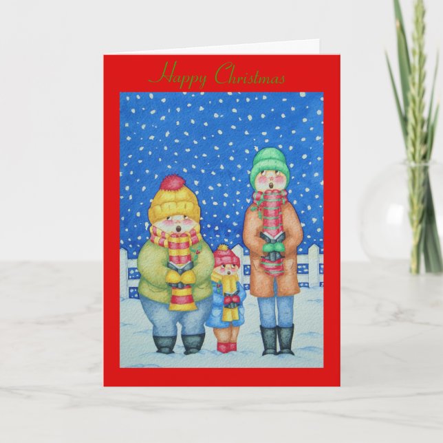 Cartes Pour Fêtes Annuelles drôles chanteurs carol scène neige noël (Devant)
