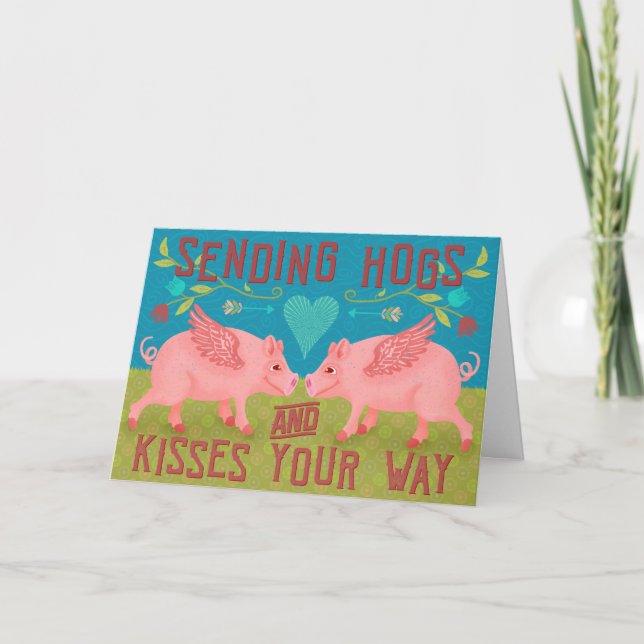 Cartes Pour Fêtes Annuelles Drôles Cochons Mignons et Bisous Cochonnerie Je T' (Devant)