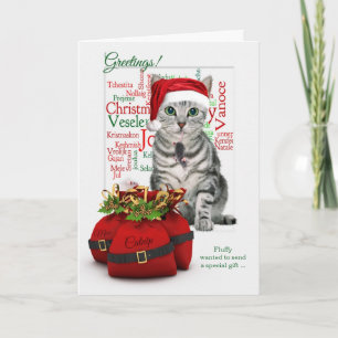Cartes Pour Fêtes Annuelles du chat Noël Tabby Chat avec nom