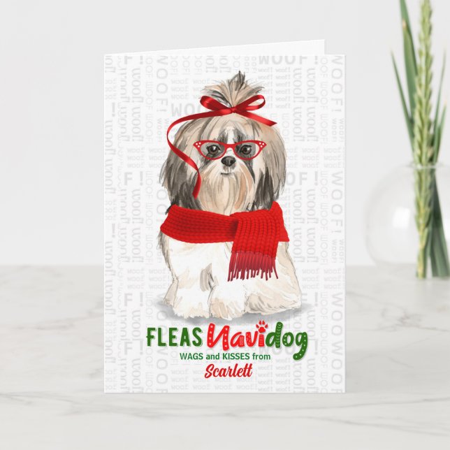 Cartes Pour Fêtes Annuelles du Chien Shih Tzu Cheveux courts Noël (Devant)