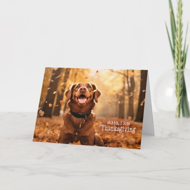 Cartes Pour Fêtes Annuelles du chien Thanksgiving Dog in Autumn Leaves (Devant)