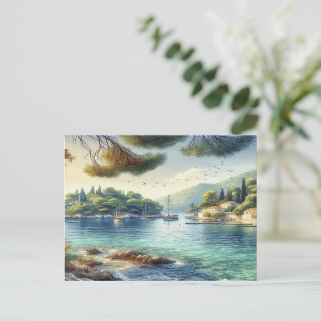 Cartes Pour Fêtes Annuelles Dubrovnik Croatie Mljet île aquarelle (Debout devant)