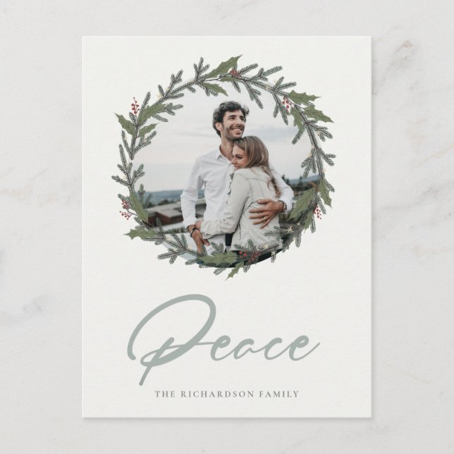 Cartes Pour Fêtes Annuelles Dusky Sage Green Fer de Noël Photo Paix (Devant)