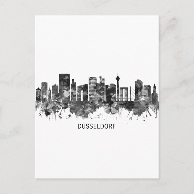 Cartes Pour Fêtes Annuelles Dusseldorf Allemagne Skyline BW (Devant)