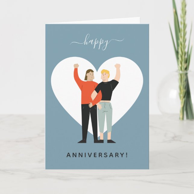 Cartes Pour Fêtes Annuelles Dusty Blue Gay Couple Mari Mariage Anniversaire (Devant)
