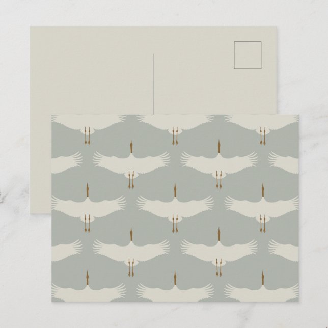 Cartes Pour Fêtes Annuelles Dusty Blue Neutral Birds Swans Art Déco Monogramme (Devant / Derrière)
