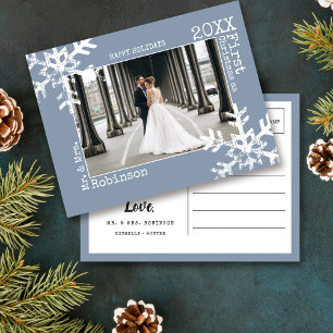 Cartes Pour Fêtes Annuelles Dusty Blue Newlysée 1er Noël Photo Snowflake