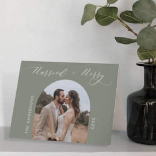 Cartes Pour Fêtes Annuelles Dusty Green Merry Marié Photo Mariage Noël
