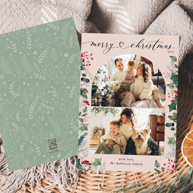 Cartes Pour Fêtes Annuelles Dusty Pink Boho 2 Photo Joyeux Noël (Créateur téléchargé)