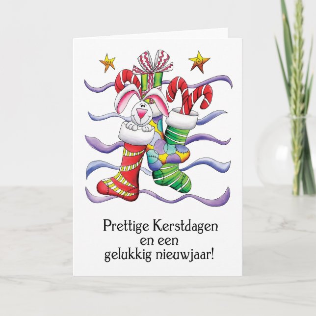 Cartes Pour Fêtes Annuelles Dutch - Christmas Stocking With Rabbit And Toxits  (Devant)