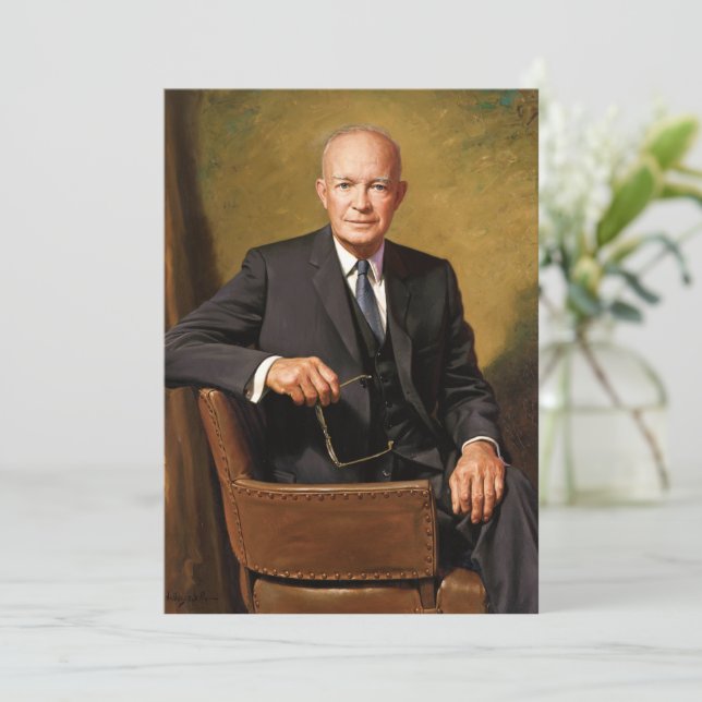 Cartes Pour Fêtes Annuelles Dwight Eisenhower Président Portrait de la Maison  (Debout devant)