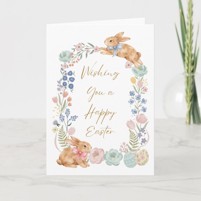 Cartes Pour Fêtes Annuelles Easter Bunny Floral Watercolor (Devant)