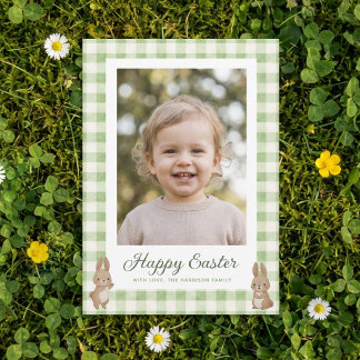 Cartes Pour Fêtes Annuelles Easter Bunny Green Gingham Photo