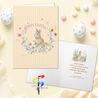 Cartes Pour Fêtes Annuelles Easter Bunny Spring Wildflowers w Yellow Ribbons 