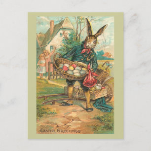 Cartes Pour Fêtes Annuelles Easter Bunny With Eggs For Children Vintage