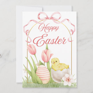 Cartes Pour Fêtes Annuelles Easter Chick & Tulips Flat Holiday Card