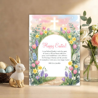 Cartes Pour Fêtes Annuelles Easter Christian Blessings Cross Spring Flowers