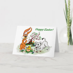 Cartes Pour Fêtes Annuelles Easter contents ! Chiot, poussins, lièvre