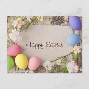 Cartes Pour Fêtes Annuelles Easter Eggs and Note on Wooden Background